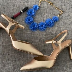 Gold ankle strap heels